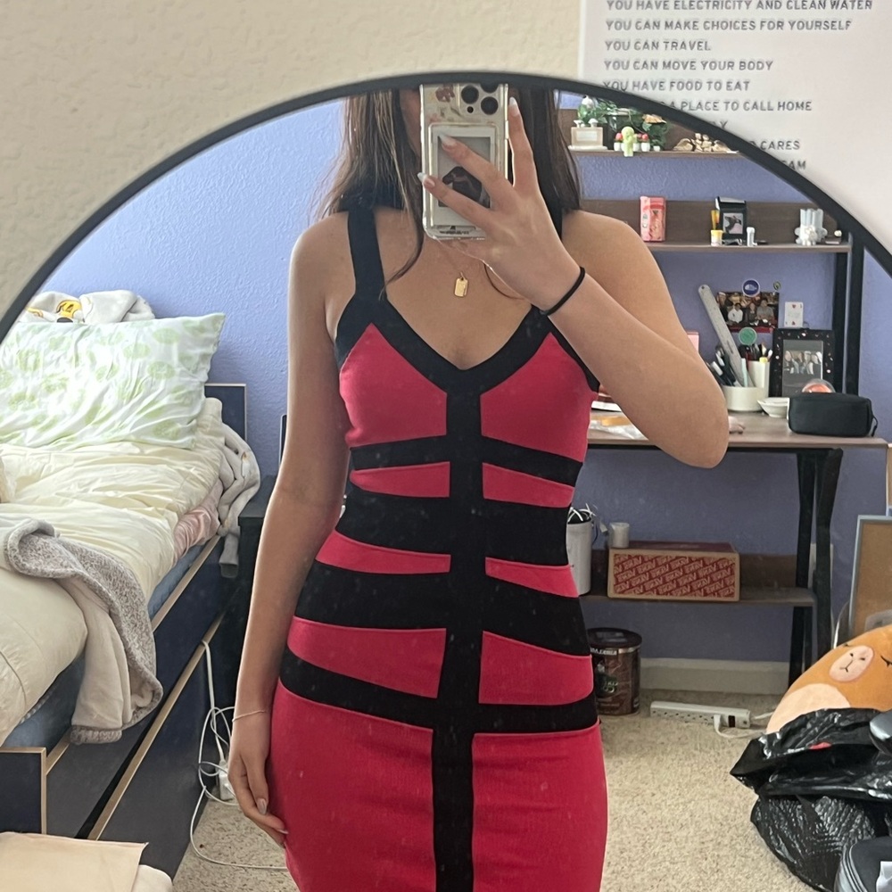 Stylish Red and Black Bandage Dress